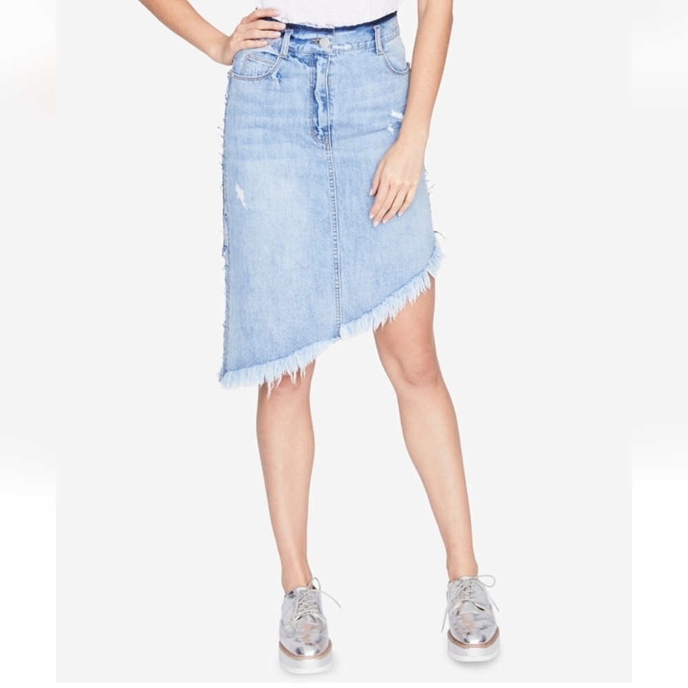 RACHEL Rachel Roy Light Blue Asymmetrical Denim Skirt With Frayed Hem Size 14!
